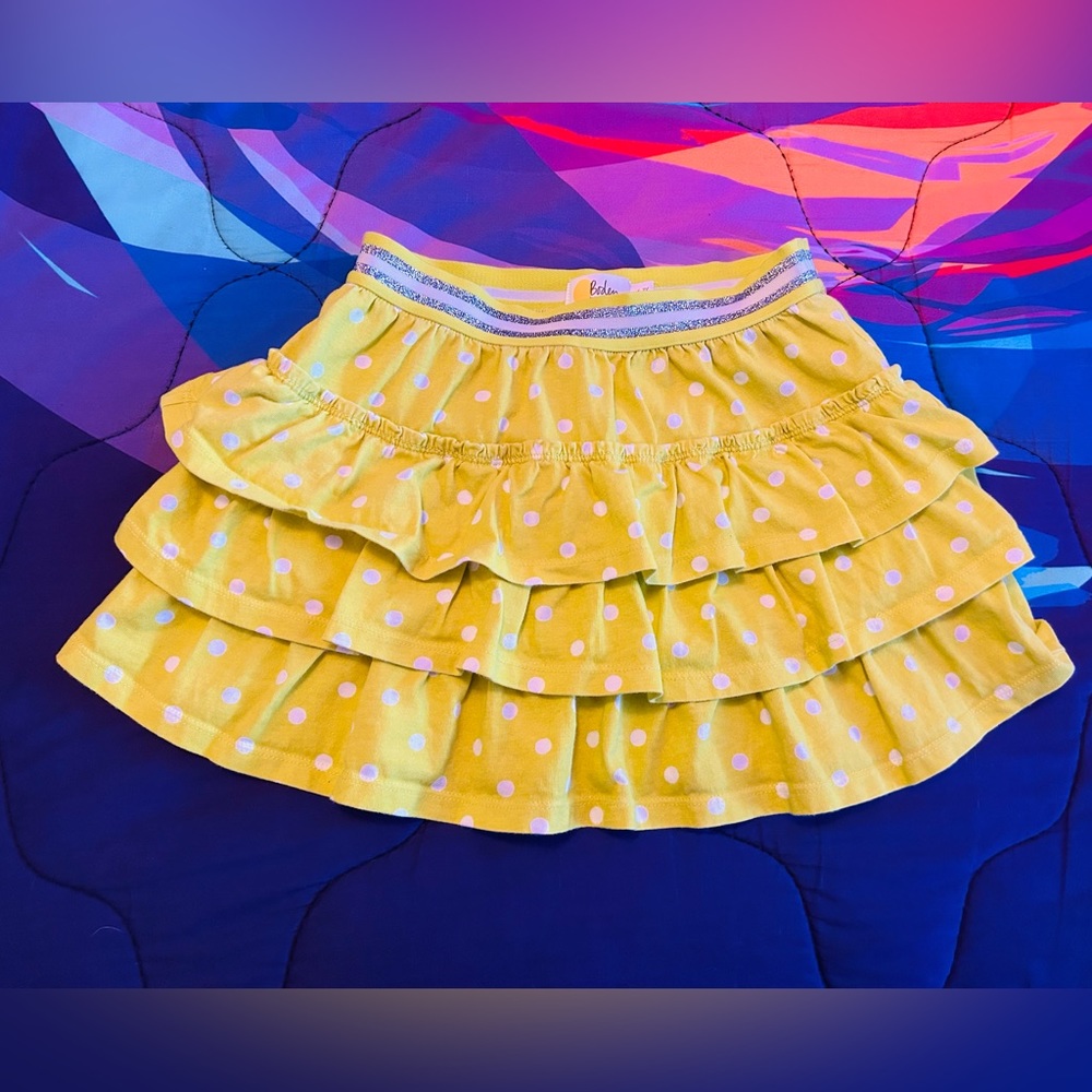 Mini Boden Jersey Ruffle Skort Age 6-7 Yrs Yellow Green Spot Skort Skirt